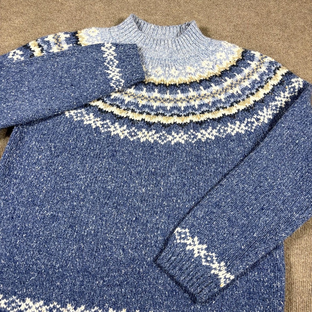 Croft & Barrow Sweater Men's Large Blue Fair Isle Print Knit Wool Blend Pullover